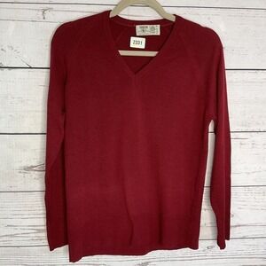 VTG Sunbeam Burgundy V-Neck Sweater Women L Ireland 100% Lambw Wool Hand Wash